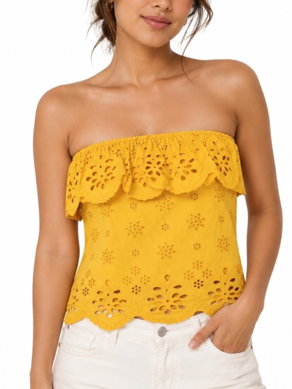 Milly Yellow Off-Shoulder Eyelet Cotton Camisole Yellow Buttery Soft Size 4